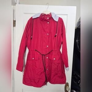 Source Unknown Red Utility Jacket with Striped Collar